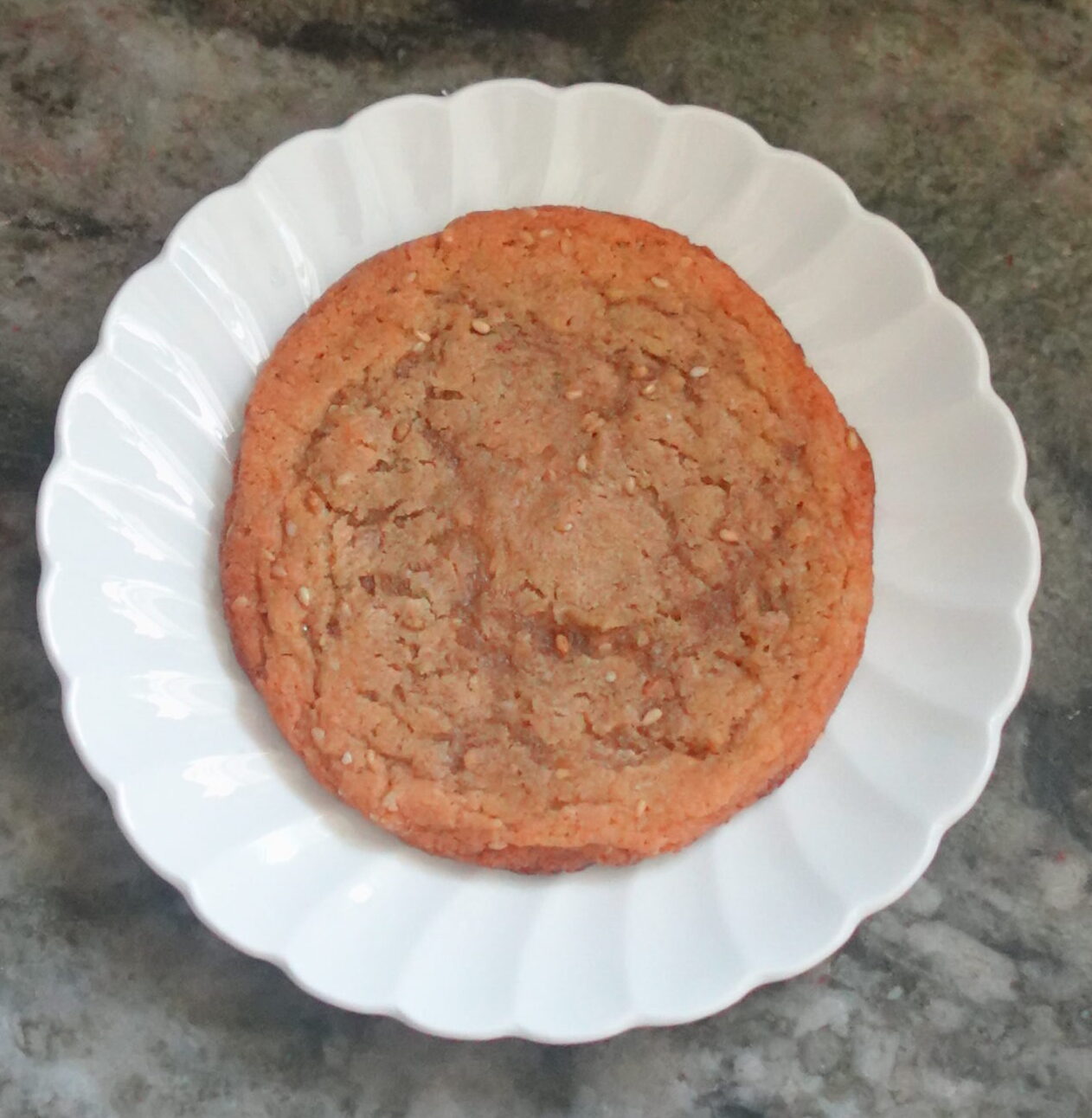 miso and tahini cookie, Close-up of chewy miso and tahini cookies with sesame seeds on top, golden brown and crunchy, cookies, dessert