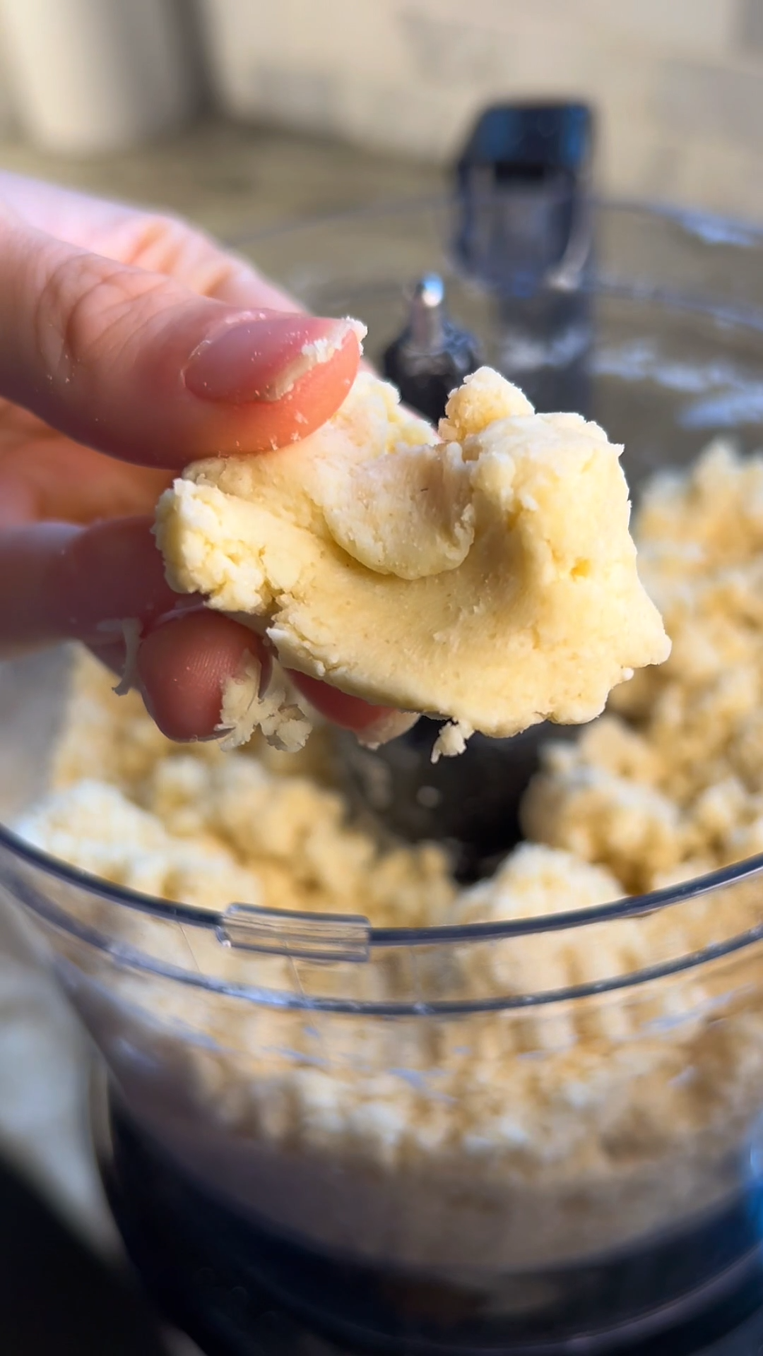 Mixing Dough Ingredients in Food Processor. Food processor with flour, butter, and water for making pie crust dough.