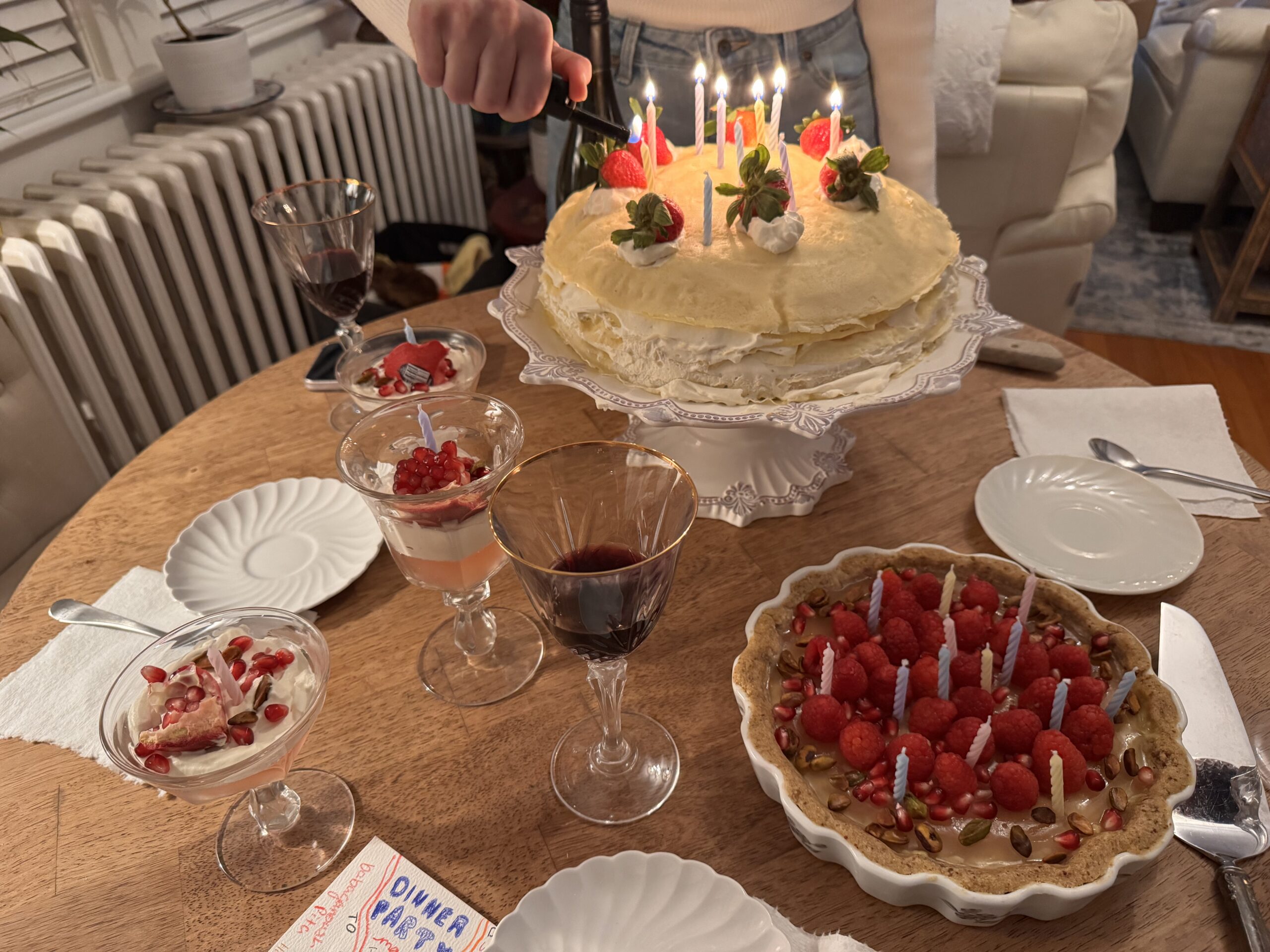 Cakes for Others: A Love Letter in Layersfruit crepe cake and raspberry pistachio tart