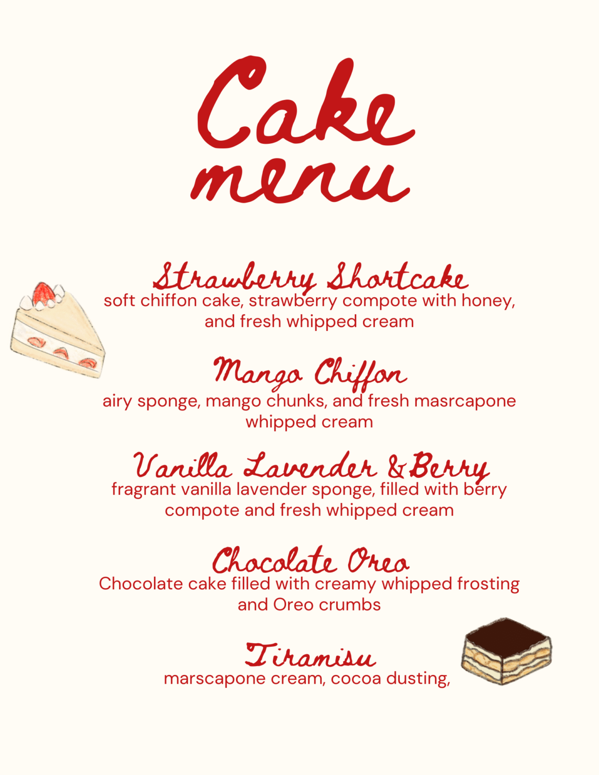 Cake Menu & Ordering – Homemade Cakes in the 757. Made with care, organic or standard ingredients — preorders for Norfolk, Virginia Beach, Suffolk & Portsmouth.