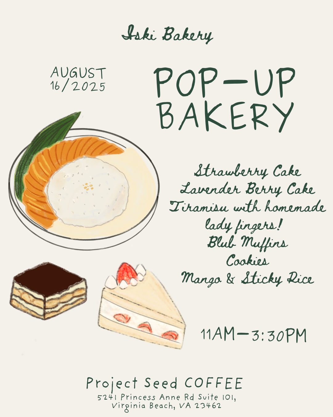 pop up bakery menu invitation